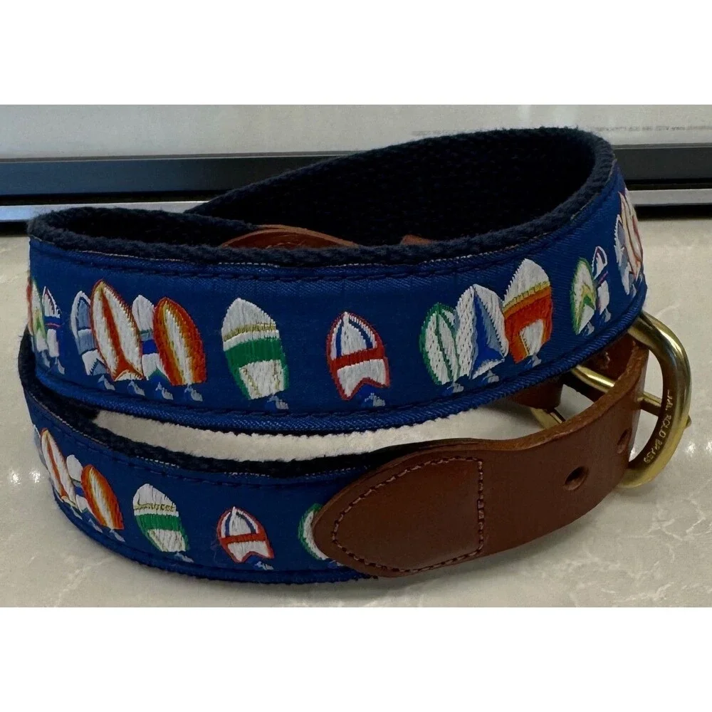 Leather Man LTD Essex CT USA - Canvas Leather Sailboats Belt Size 26 - Sailing